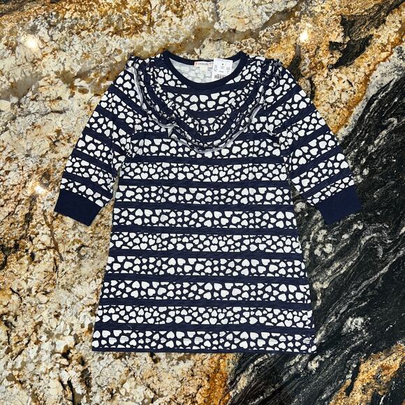 NWT J. Crew Girls' Navy & White W/Hearts & Stripes Ruffle-Front Dress - SIZE 5 - Picture 2 of 9